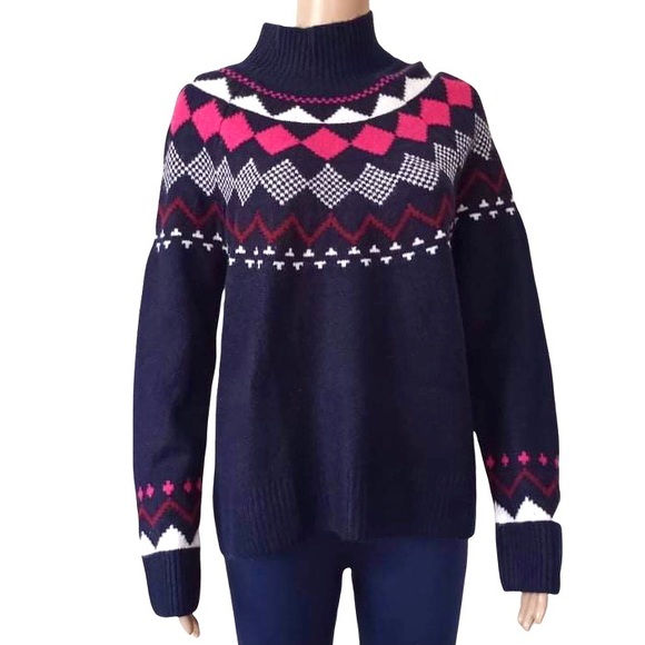 Vince Camuto | Sweaters | Vince Camuto Fair Isle Mock Neck Sweater Blue  Medium | Poshmark